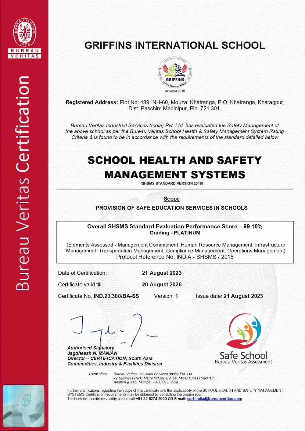 SAFE SCHOOL CERTIFICATION